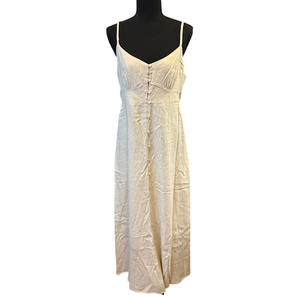 Monteau Los Angeles Beige Midi Dress Braided Straps Smocked Back L